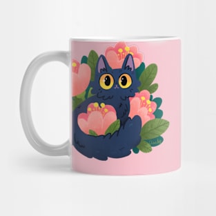 Cat with pink flowers Mug